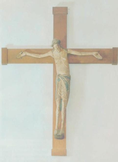 Gefasster Kruzifixus aus Holz, 11./12. Jahrhundert