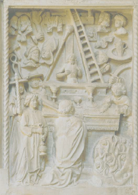 Steinrelief mit der Darstellung der „Messe des hl. Gregor“ letztes Viertel 15 Jh.