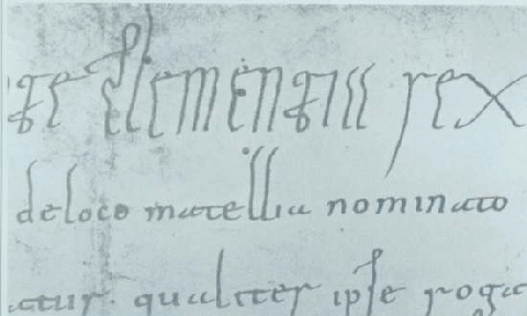 Erste urkundliche Erwähnung des Namens Metelen in der Schreibform „matellia“. Ausschnitt einer Urkunde Kaiser Otto III. vom 25. Januar 993.